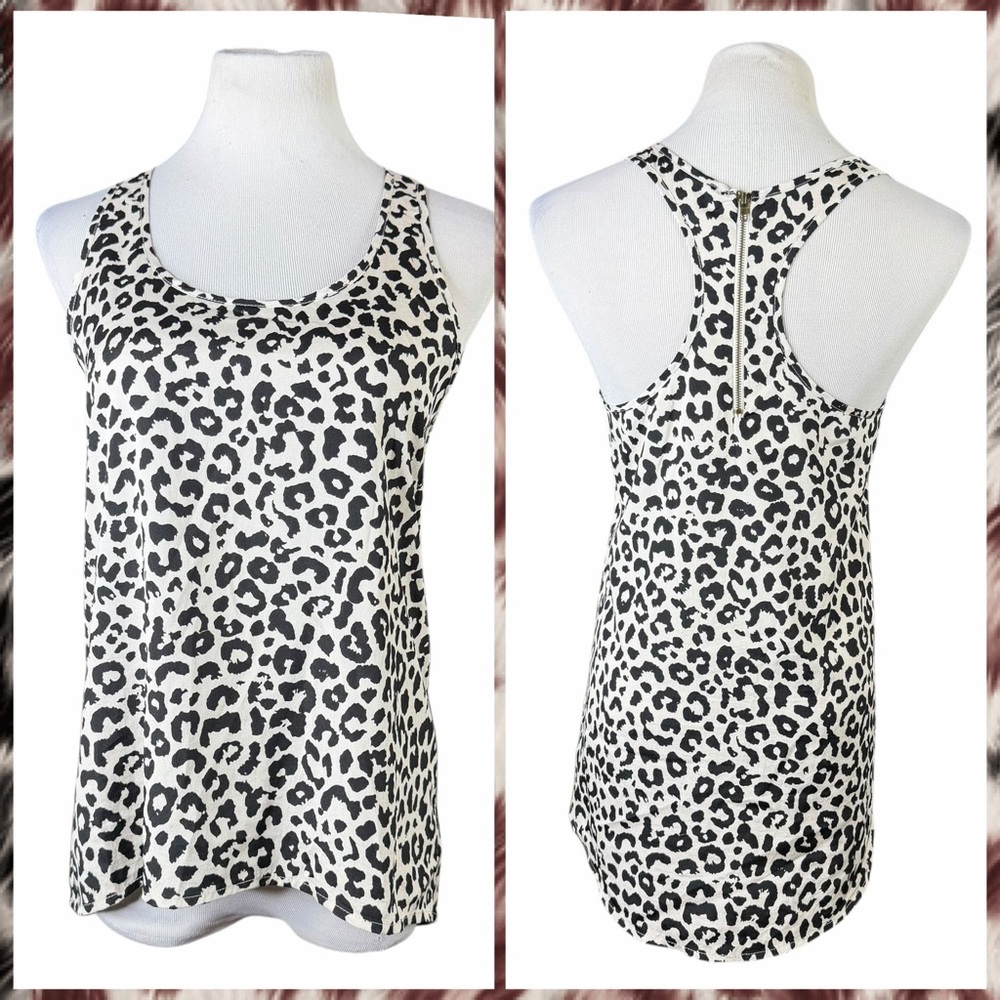 10/25🦋 Ambiance Cream & Black Leopard Print Zippered Racerback Tank - Size Small